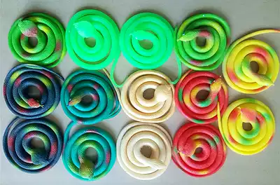 80 cm Yellow Black Green Cyan Red Gold Rubber Soft Fake Rubber Snake Round Head Field Snake Glasses Toy Snake
