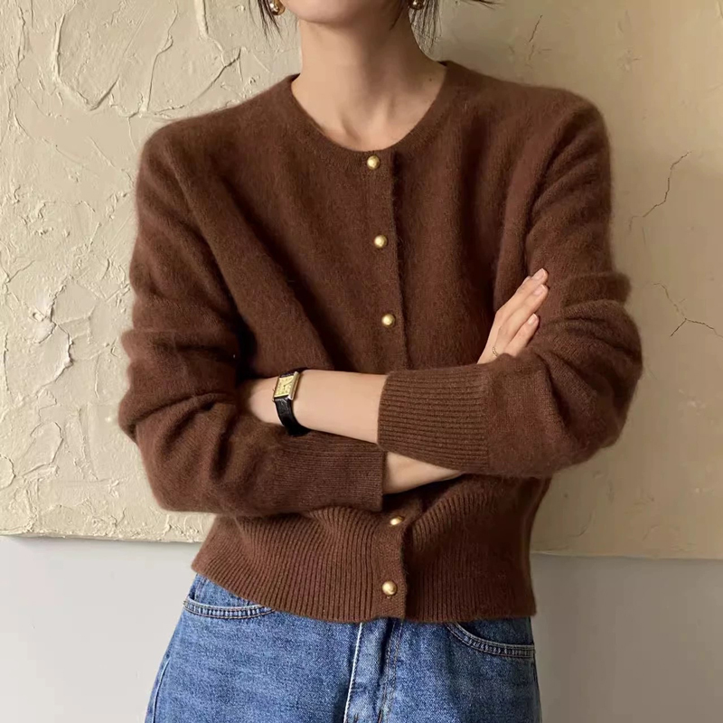 European Goods | Autumn Short Cardigan for Women, 100% Pure Wool Knitwear, High-End Autumn and Winter Short Cashmere Sweater, Small Jacket