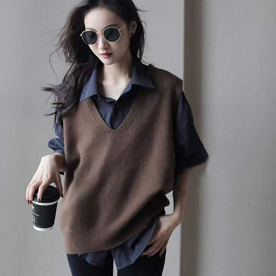 秋装新款针织马甲女高端100纯山羊绒V领叠穿无袖毛衣背心气质坎肩