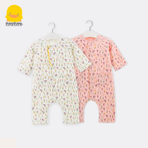 Yellow duckling baby jumpsuit Spring and Autumn new baby girl climbing clothes baby two-layer cotton shirt 1 year old
