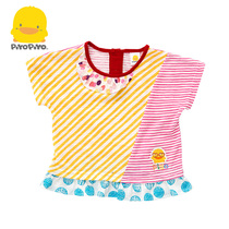 Summer clearance yellow duckling girls T-shirt summer female baby short-sleeved top striped coat cotton 2-4 years old out clothes