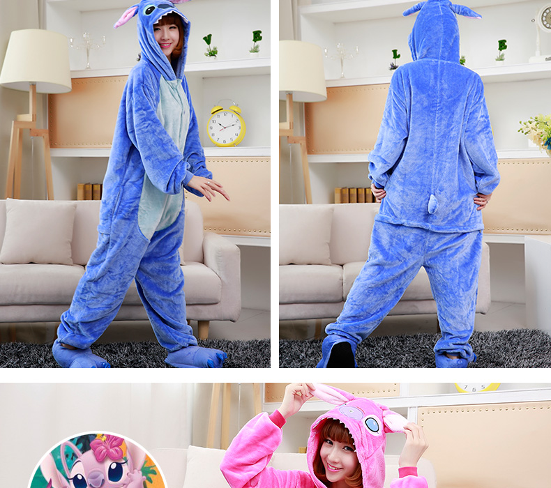Flannel đàn ông và phụ nữ cặp đôi dễ thương trưởng thành anime khủng long động vật hoạt hình bộ đồ ngủ liền kề mùa thu và mùa đông lông cừu dày đồ ngủ họa tiết phim hoạt hình