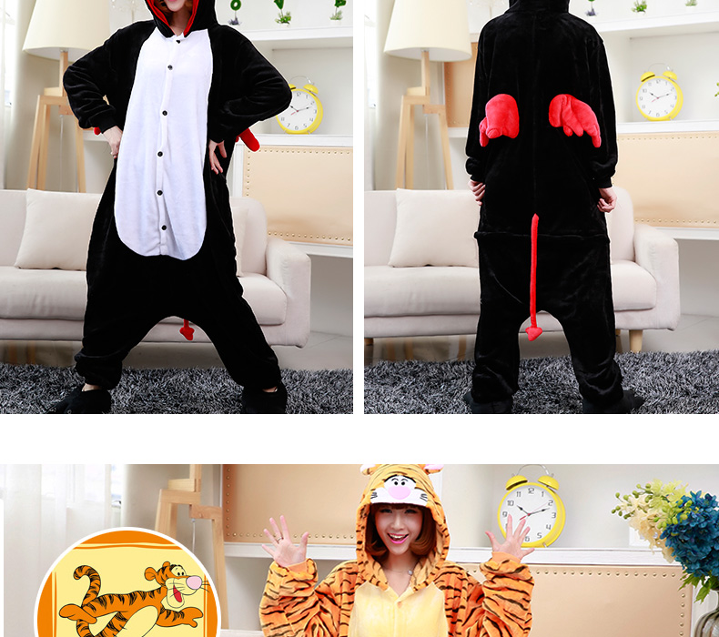 Flannel đàn ông và phụ nữ cặp đôi dễ thương trưởng thành anime khủng long động vật hoạt hình bộ đồ ngủ liền kề mùa thu và mùa đông lông cừu dày đồ ngủ họa tiết phim hoạt hình