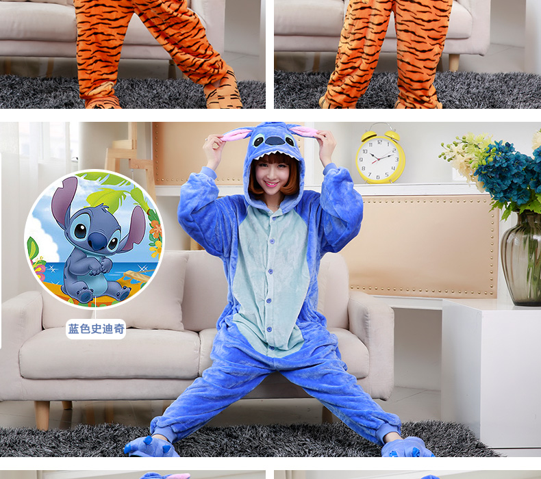 Flannel đàn ông và phụ nữ cặp đôi dễ thương trưởng thành anime khủng long động vật hoạt hình bộ đồ ngủ liền kề mùa thu và mùa đông lông cừu dày đồ ngủ họa tiết phim hoạt hình
