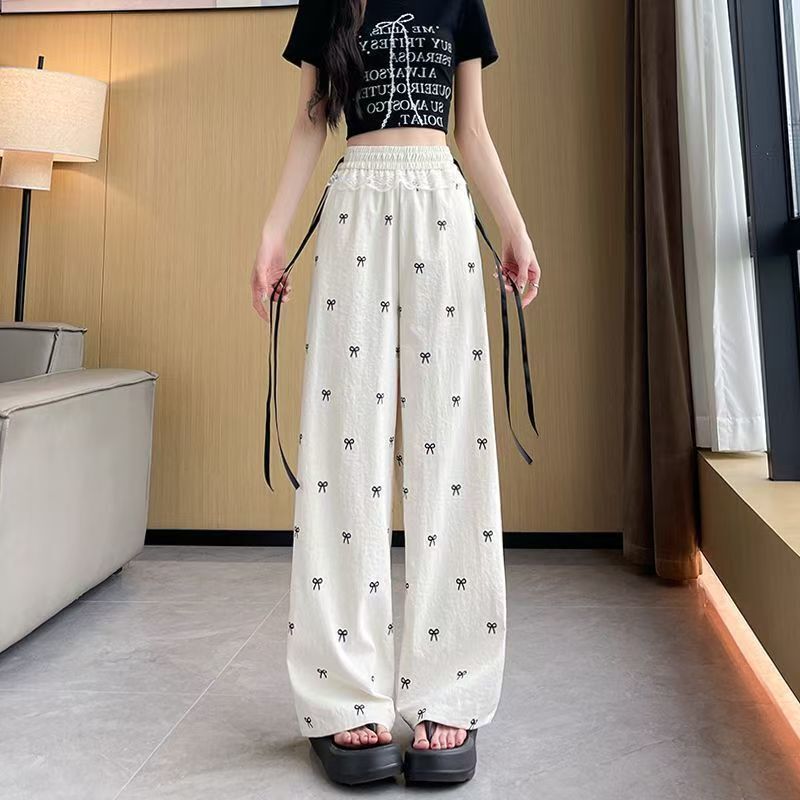 Hong Kong Style High-Waisted Tie-Dye Printed Wide-Leg Pants for Women, New Summer Lace Loose Straight Casual Pants Hong Kong Style High-Waisted Tie-Dye Printed Wide-Leg Pants for Women, New Summer Lace Loose Straight Casual Pants