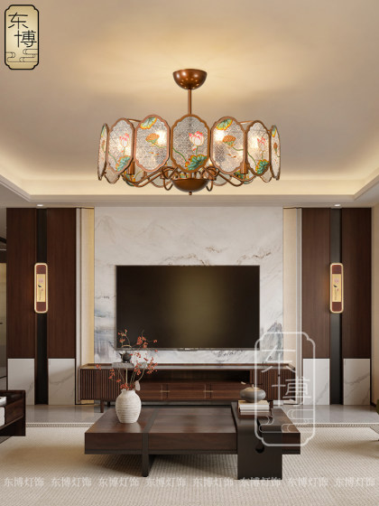 Song-Style Aesthetic Chandelier with Enamel Color for Dining Room and Study, High-End New Chinese-Style Living Room Lighting, French Mid-Century Style Chandelier