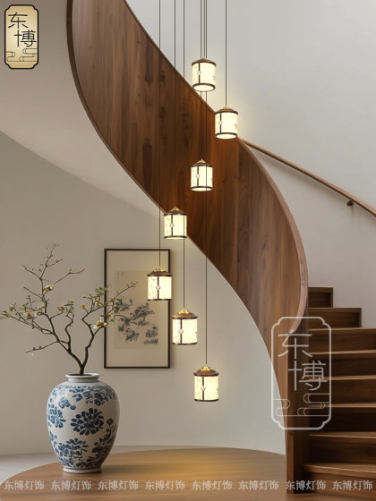 Song-Style Aesthetic Restaurant Chandelier, New Chinese-Style Retro Solid Wood Linear Tea Room Lamp, Study Room, Dining Room, Staircase Lighting Fixtures