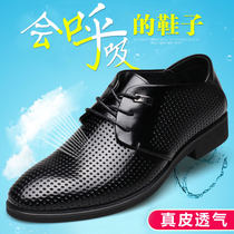 Hongpo wolf leather shoes mens leather hollow breathable business dress punching mens shoes round toe lace-up hole shoes summer