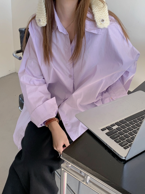 2026 Spring and Autumn New Light Purple Mid-Length Shirt for Women, Casual Versatile Layered Salt Style Slimming Top, Niche Trend
