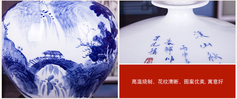 The Master of jingdezhen ceramics by hand draw blue and white porcelain vase peony pomegranate bottles of jade pool rich ancient frame furnishing articles