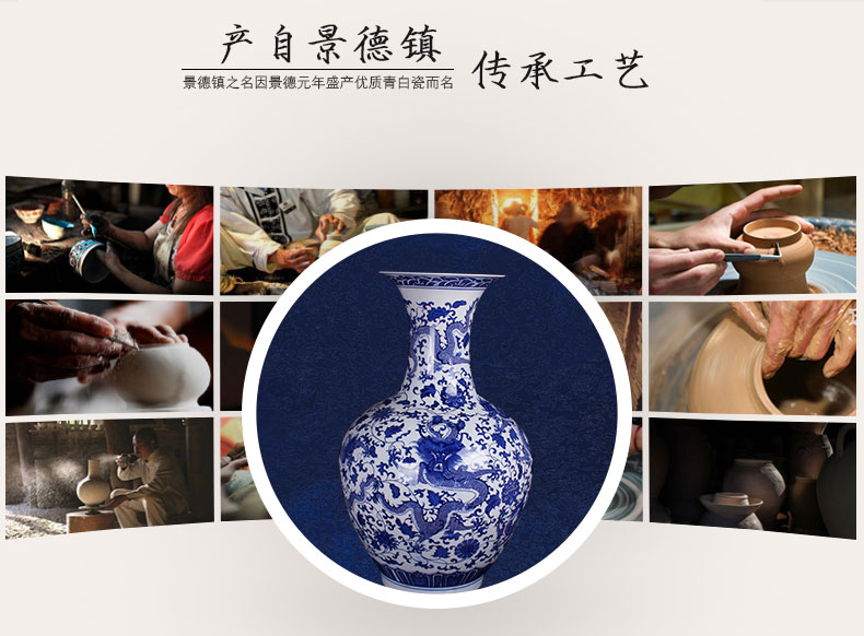 Jingdezhen blue and white porcelain dragon large ground ceramic vases, modern living room home furnishing articles creative arts and crafts