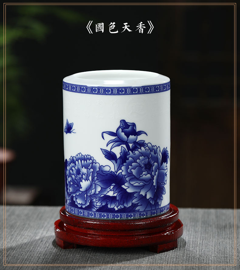 Jingdezhen custom LOGO ceramic pen container barrels students study of four treasures of the study place, office desktop receive a barrel