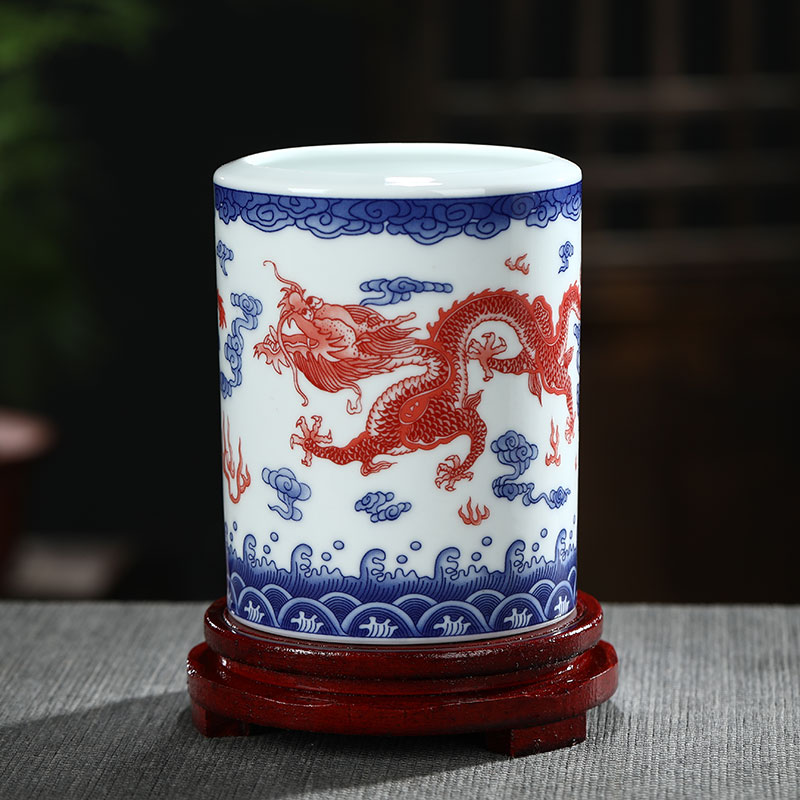Jingdezhen custom LOGO ceramic pen container barrels students study of four treasures of the study place, office desktop receive a barrel