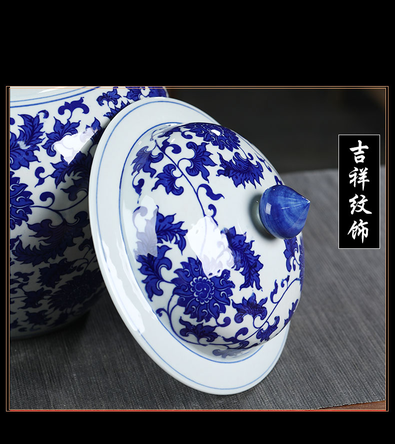 Jingdezhen ceramics general archaize of blue and white porcelain jar with cover large storage tank tea pot ornament furnishing articles