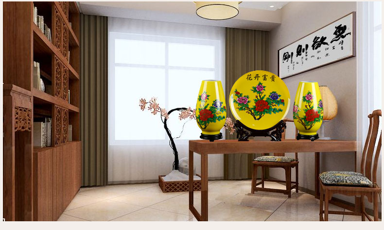 Jingdezhen ceramics vase three - piece yellow peony flower arranging Chinese style household, sitting room adornment handicraft furnishing articles