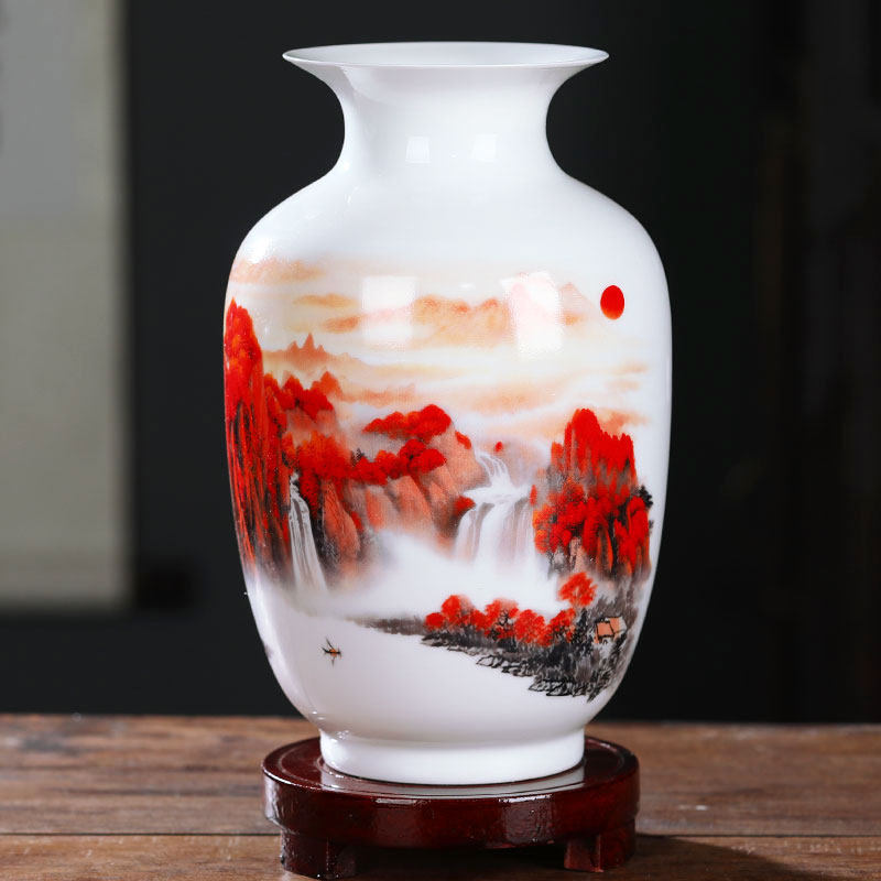 Jingdezhen Ceramic Ware Small Vase Swing Piece Flower Arrangement Porcelain Bottle Living-room Bogu Shelf Decoration Craft Gift Pendulum Decoration Green Flower Porcelain Bottle