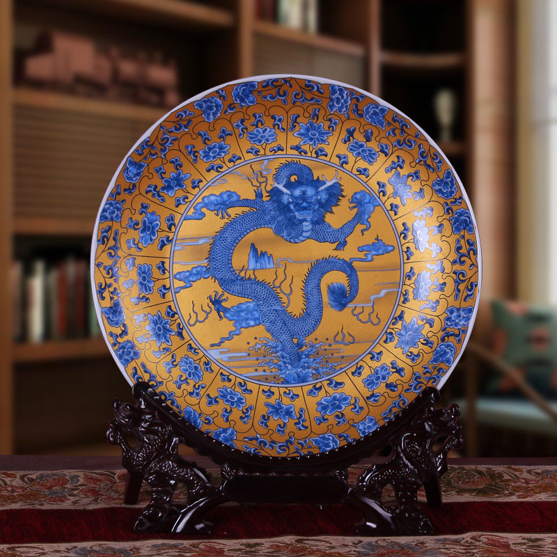 Jingdezhen Ceramics tray Disk decoration Disk TV Background wall decoration of green flower porcelain household decoration