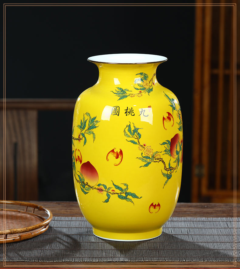 Yellow famous jingdezhen ceramics, vases, flower arrangement of Chinese style living room office furnishing articles decoration decorative arts and crafts