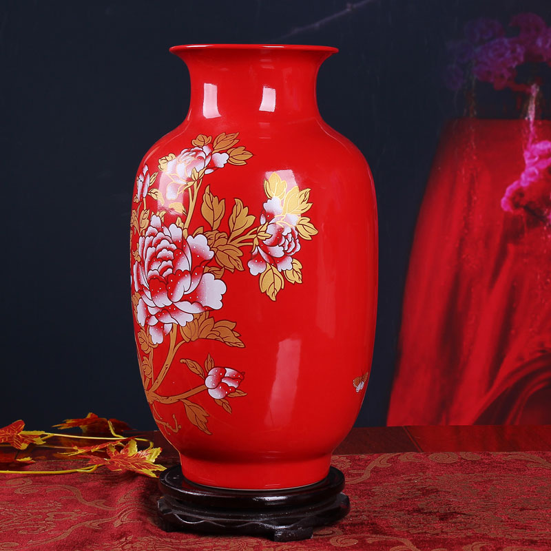 Jingdezhen ceramics China red peony idea gourd vases new home decoration decorated furnishing articles furnishing articles