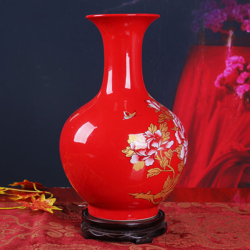 Jingdezhen ceramics China red peony vase of large sitting room place, home decoration wedding gift