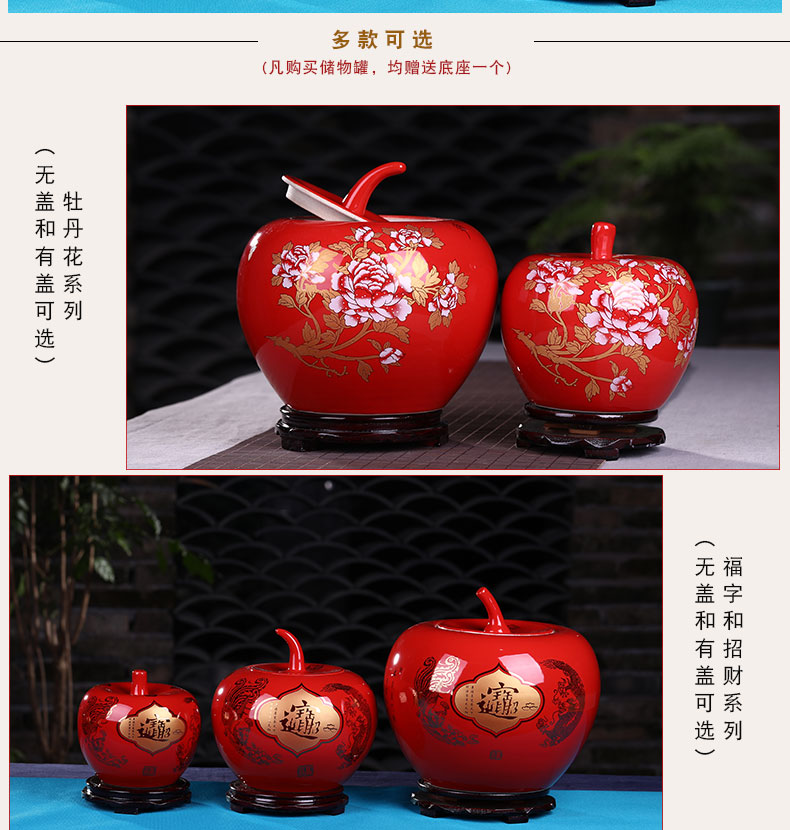 Send China red apple base of jingdezhen ceramics handicraft furnishing articles creative decorative household act the role ofing is tasted a wedding gift