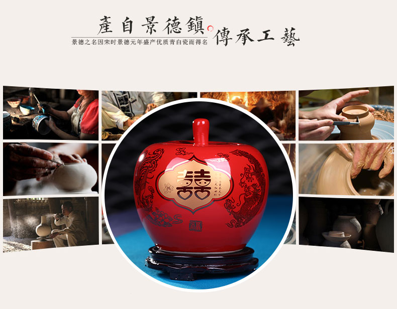 Send China red apple base of jingdezhen ceramics handicraft furnishing articles creative decorative household act the role ofing is tasted a wedding gift