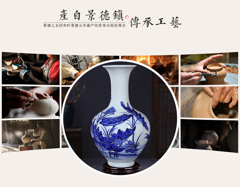 Jingdezhen ceramics craft anaglyph blue and white porcelain vases, modern household adornment handicraft decoration parts