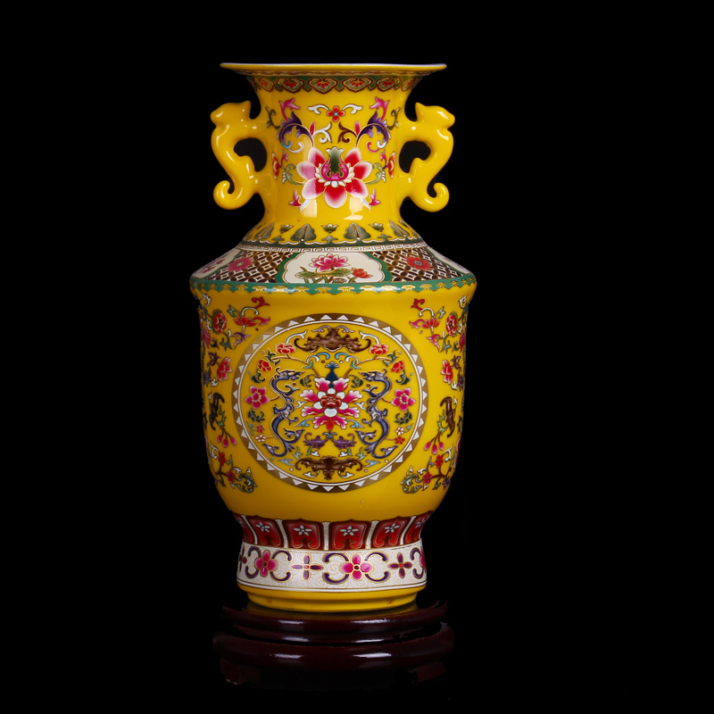 Archaize of jingdezhen ceramics colored enamel ears rich ancient frame vase home sitting room adornment handicraft furnishing articles