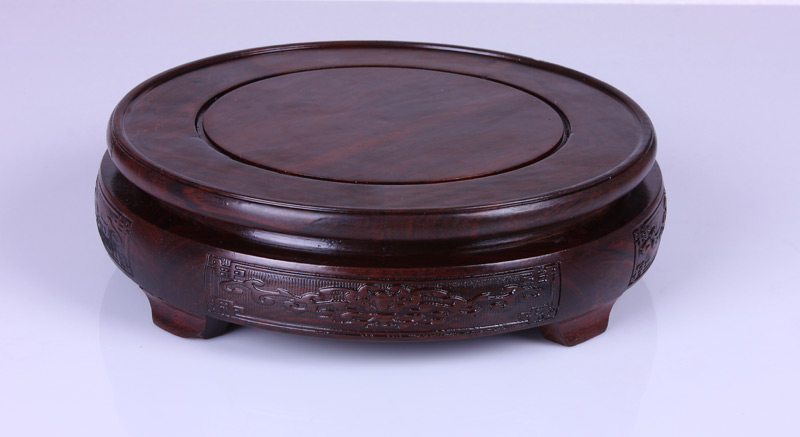 Base with black catalpa wood are it stone flowerpot vase crafts round red solid Base of woodcarving figure of Buddha