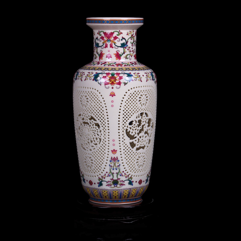 Jingdezhen ceramics thin body double hollow out manually pastel blue and white porcelain vase contracted decorative crafts