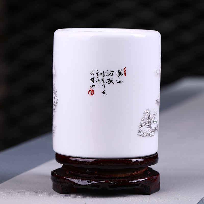 Jingdezhen porcelain brush pot Chinese style restoring ancient ways in plutus desktop furnishing articles furnishing articles writing brush brush pot high - capacity office study