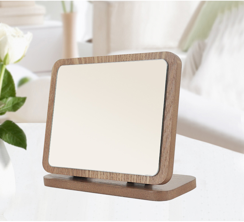 Máy tính để bàn gấp gương bằng gỗ HD lớn tròn một mặt gương trang điểm mặt bàn máy tính để bàn làm đẹp gương trang điểm - Gương gương ghép trang trí