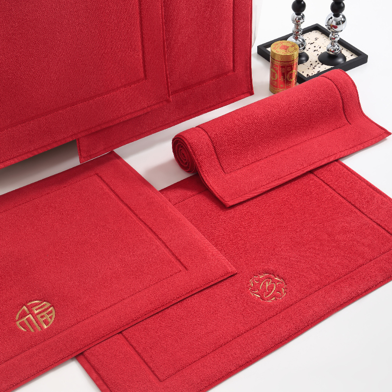 Five-Star Hotel Floor Towel Pure Cotton Bathroom Non-Slip Absorbent Floor Mat Bathroom Thickened Foot Drying Mat Festive Red Towel