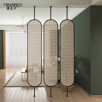 Rattan fabricated partition wall screen Office block entrance Living room Stainless steel rotatable Nordic light luxury decoration