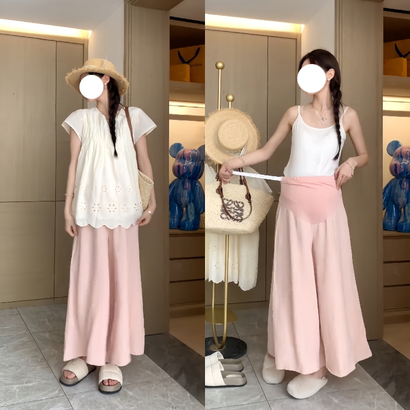 Maternity Fashion Set 2026 Summer New Style Short-Sleeved Loose Outerwear Solid Color Top Wide-Leg Culottes Women's Two-Piece Set