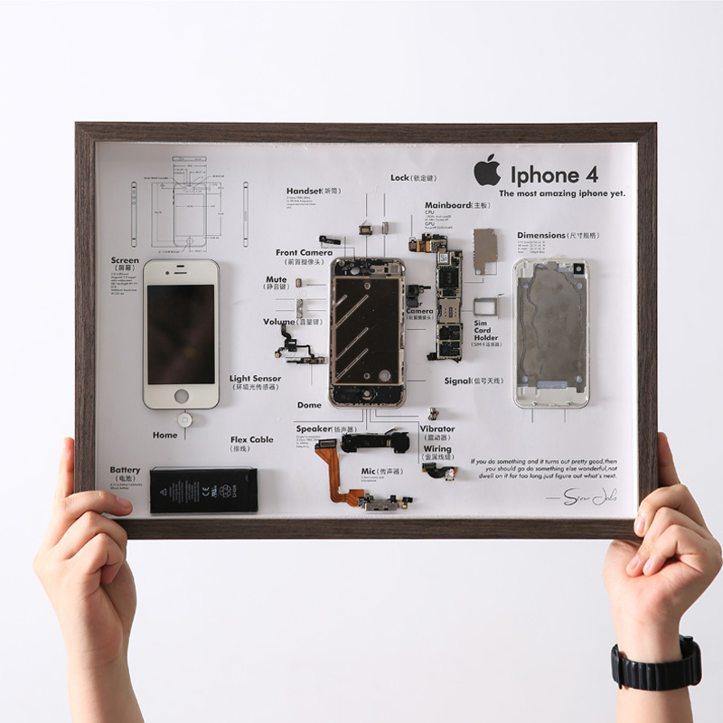 Mobile Phone Disassembly and Framing Kit for Apple iPhone 4 Specimen, Handmade DIY Set for Display, Disassembled 3D Solid Wood Frame