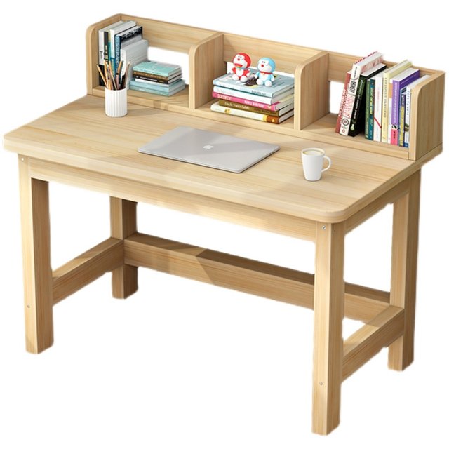 Desk and Bookshelf Integrated Table, Economical Home Computer Desk, Solid Wood Bedroom Student Study Desk, Simple Desk, Minimalist
