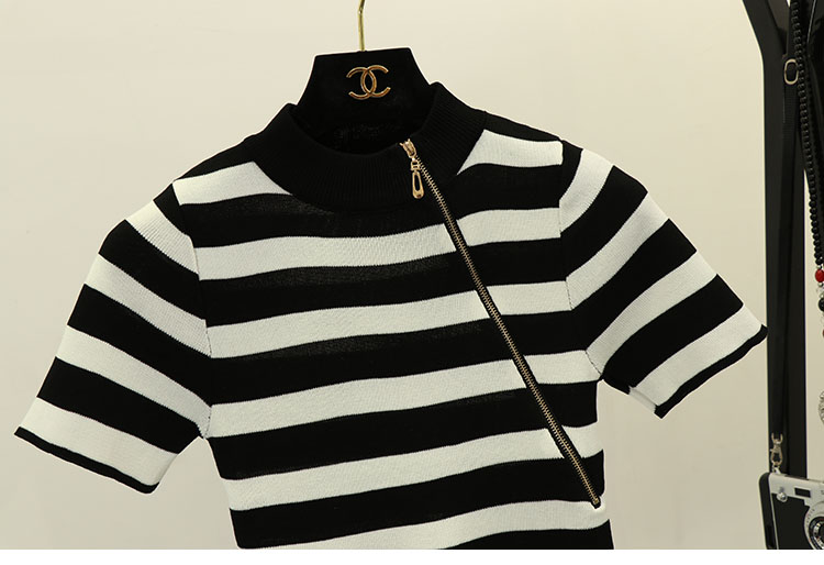 2018 mới Hồng Kông hương vị retro ngắn mỏng phần tay ngắn sọc bó sát áo len k-shirt áo thun nữ mùa hè áo khoác len cardigan nữ
