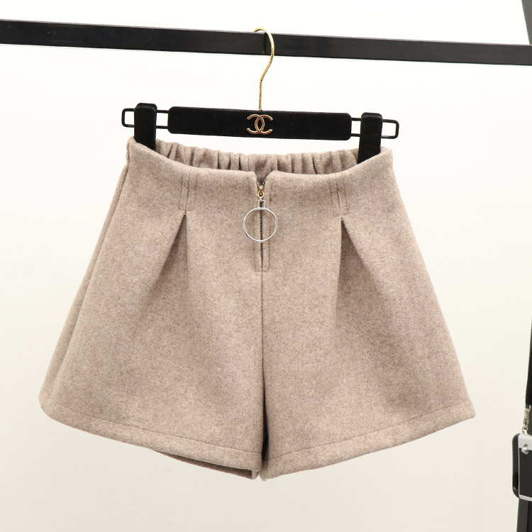 Quần short len ​​nữ mùa thu đông 2018 phiên bản mới của Hàn Quốc hoang dã một từ quần ống rộng cạp cao màu đen eo cao là quần học sinh mỏng quần sooc nữ