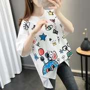 Mùa hè 2020 dài mỏng ròng in cartoon t-shirt của phụ nữ màu đỏ nhỏ thiết kế nhóm cảm giác đang lớn ngắn tay hàng đầu