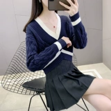 Свитер, модная трикотажная утепленный лонгслив, V-образный вырез, свободный крой, в западном стиле