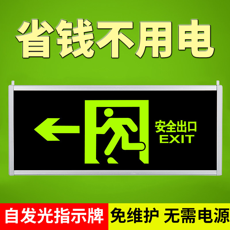 Self-luminous safety exit signs Nightlight Fire Evacuation Indicator Fluorescent Channel Sign Cards Free of Power
