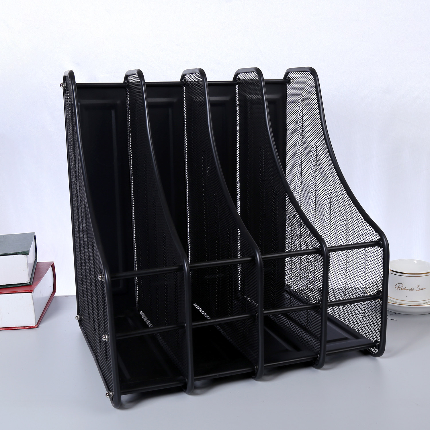 Metal iron mesh four-column file shelf four bookshelf information shelf collection rack four grid book file file file iron multi-layer folder storage box desk bookshelf storage shelf book stand