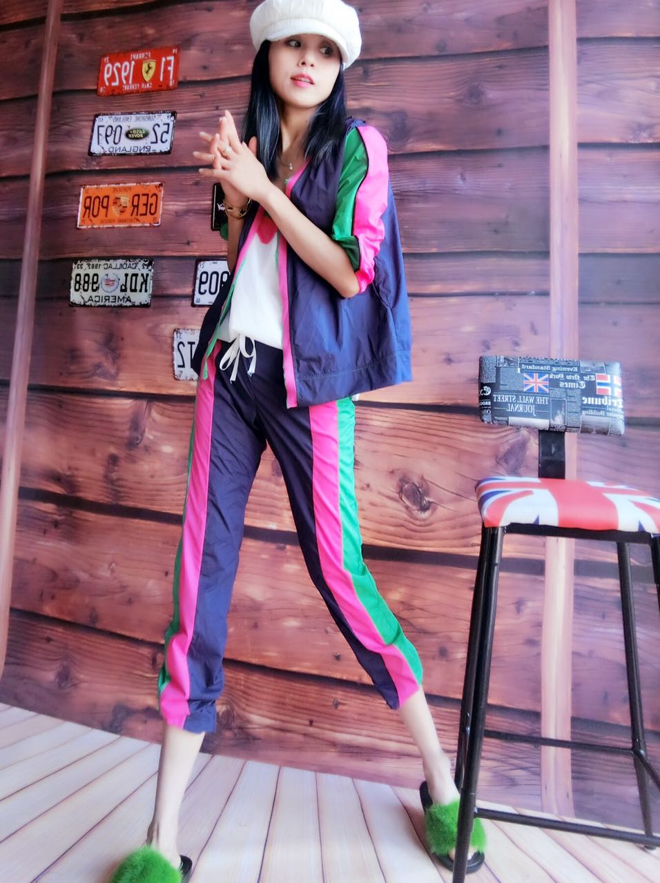 2022 European Station Spring/Summer New Color Suits Contrast Color Thin Sunscreen Clothing Jacket Nine-point Pants Three-piece Suit Women