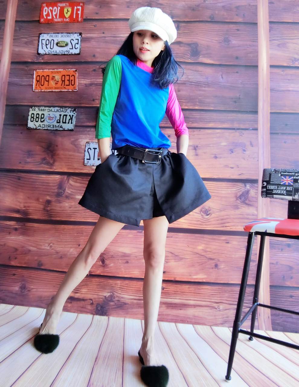 2022 European station suit new women's fashion western style color matching sunscreen shirt on both sides candy color plus hakama tide