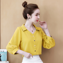 2021 autumn new foreign style European small shirt early autumn coat solid color beautiful fashion chiffon shirt women long sleeve