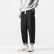 Sandstone washed autumn American trend mens straight jeans Japanese casual Joker loose loose long pants