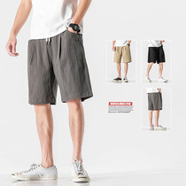 Mori cloth pants summer trend solid color wild wild shorts mens five casual loose drawstring cotton and linen beach pants