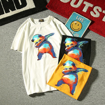 Dancing Panda Autumn American Tide mens print short-sleeved T-shirt Japanese casual couple loose top