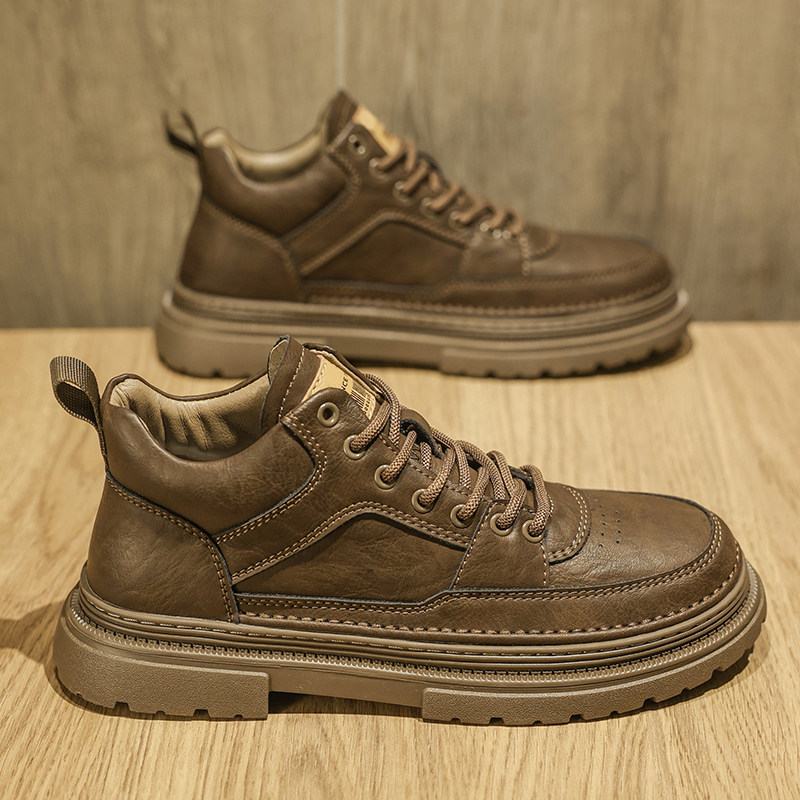 High-Top Men's Shoes Winter 2025 New Men's British Style Casual Versatile Genuine Leather Black Mid-Top Work Boots Martin Boots